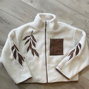 Taylor Swift Evermore White Sherpa Jacket with Brown Leaf Detail
